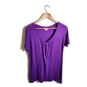 RICHARD CHAI Women's Purple Short Sleeve Synched Detail V-Neck Blouse Shirt L